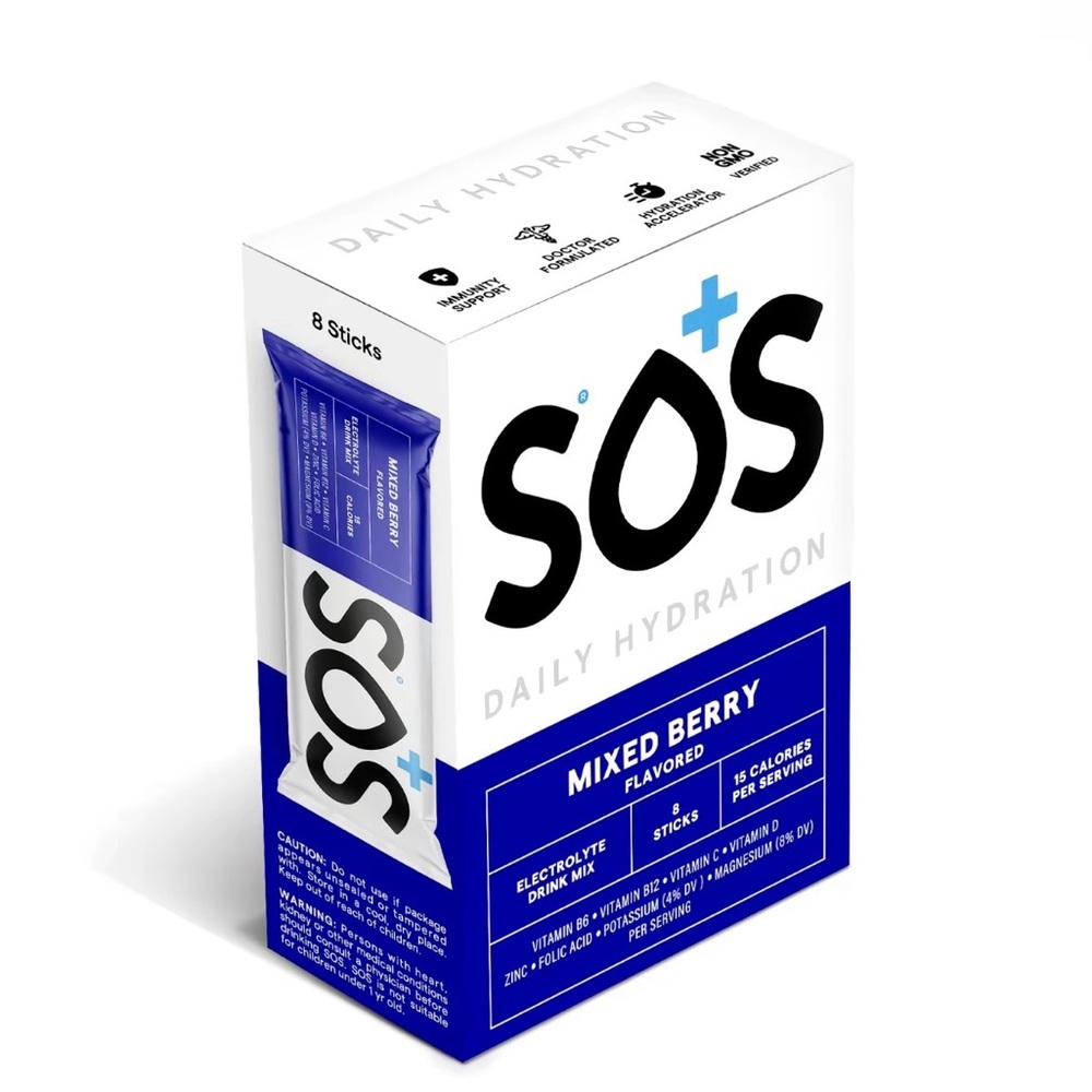 SOS Daily Hydration Mixed Berry Electrolyte Sticks - Blue & White